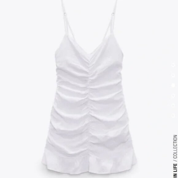Zara Linen  Bodycon Ruched Spaghetti Strap Dress size xs - Picture 3 of 5